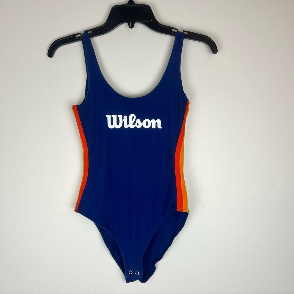 WILSON x F21 Retro Rainbow Racing Stripe Bodysuit Size Small - Picture 1 of 6